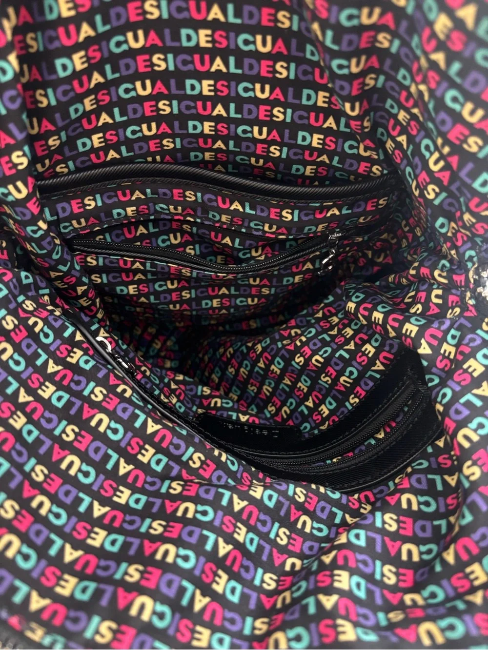 Desigual Unisex Square Logomania Black Embossed PU Backpack